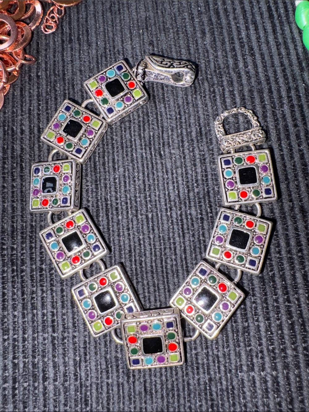 19-Detailed Vintage Silver Box Enamel Bracelet Vintage
